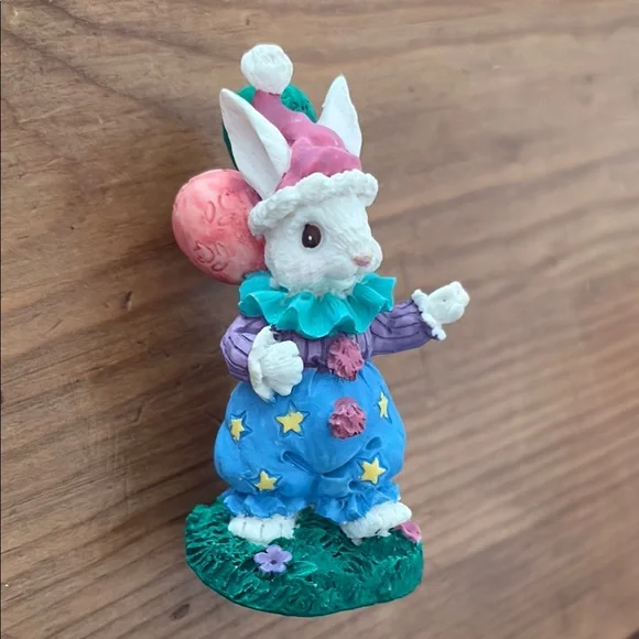 Festive Birthday Bunny 🐰 Clown 🤡 with Spring Color Balloons figurine